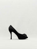 LOUIS VUITTON 95mm Open Toe Black Satin Pumps Size 37.5
