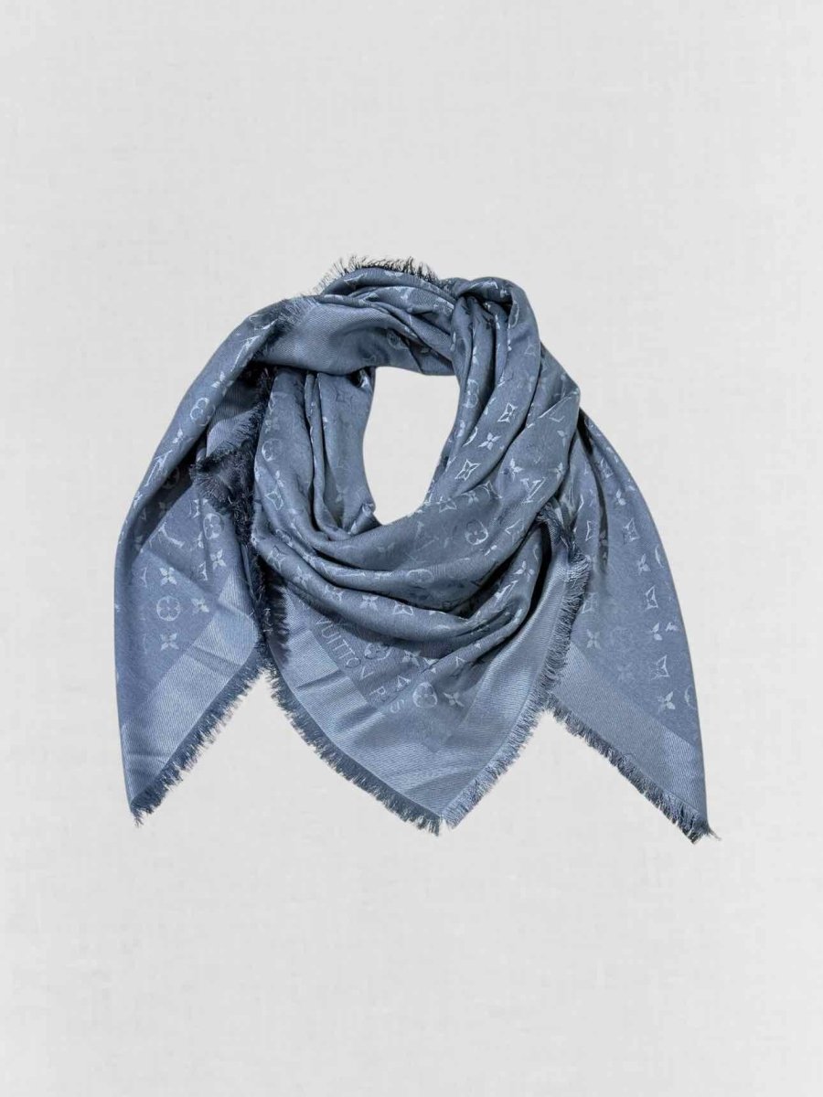 LOUIS VUITTON Blue Fringed Scarf