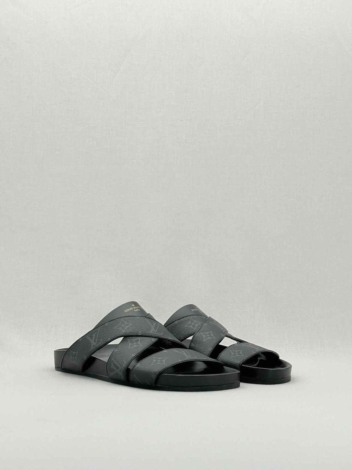 LOUIS VUITTON Mirabeau Black Monogram Size EU 41 Slides