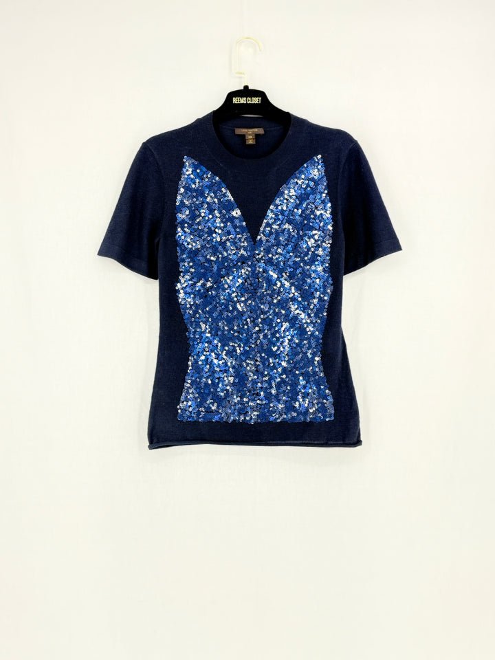 LOUIS VUITTON Sequin Navy Blue Size XSmall Top