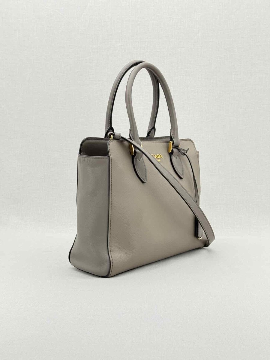 PRADA Saffiano Lux Grey Tote Bag