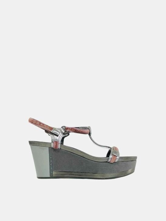 PRADA T-bar Pink & Silver Size EU 36.5 Wedges