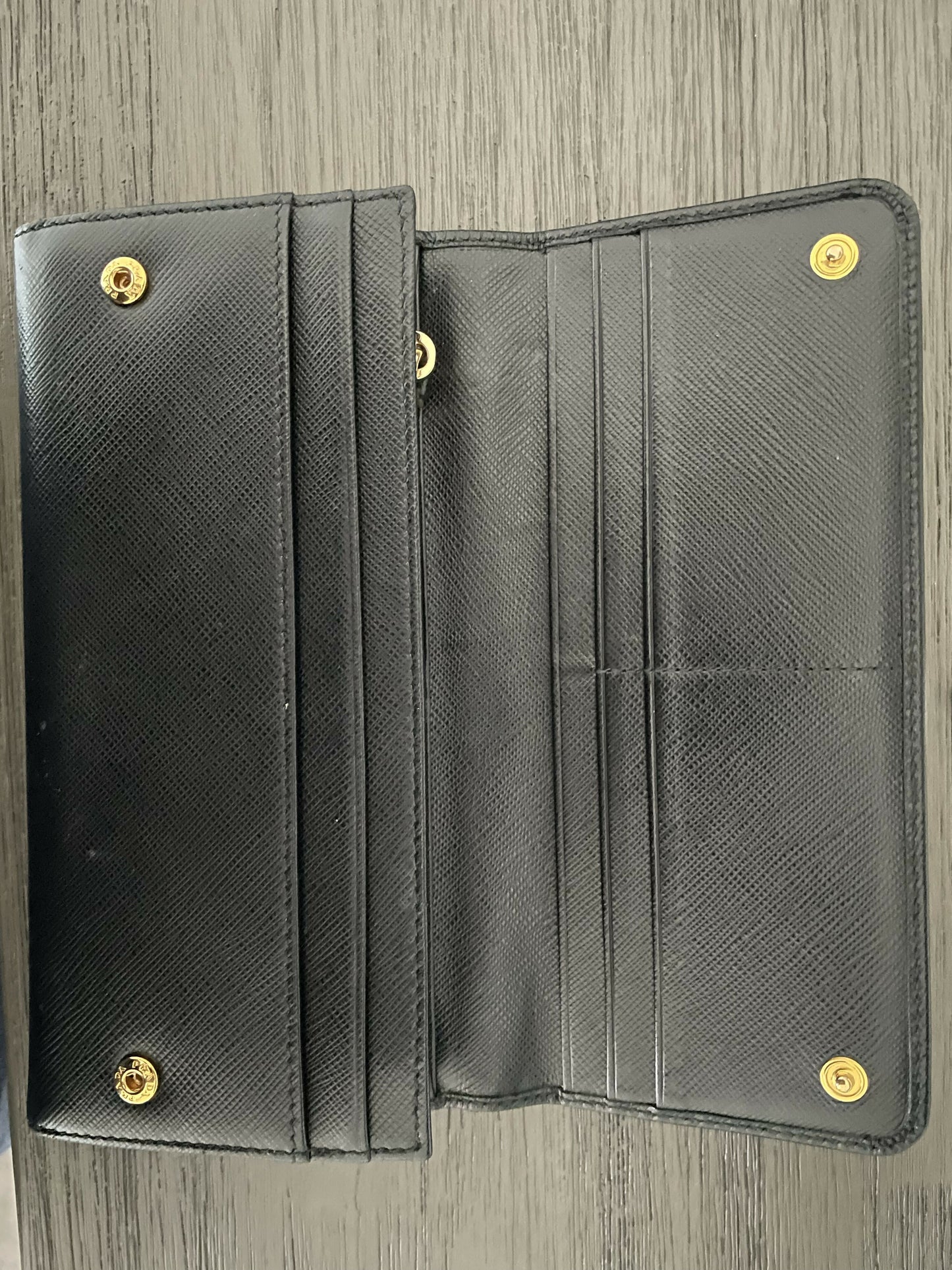 Prada large saffiano leather wallet in black