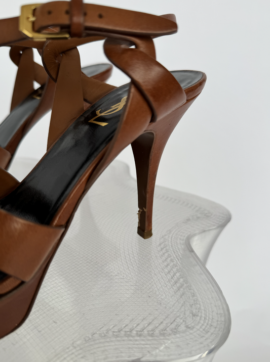 Saint Laurent Brown Leather Tribute Sandals