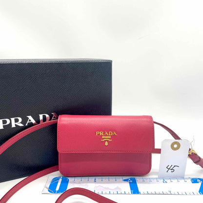 Prada Saffiano   Clutch Crossbody Bag,Leather,Pink