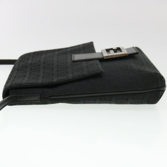 FENDI Zucchino Canvas Shoulder Bag Black 2288-8BT075-JQ5-088 Auth rd4687
