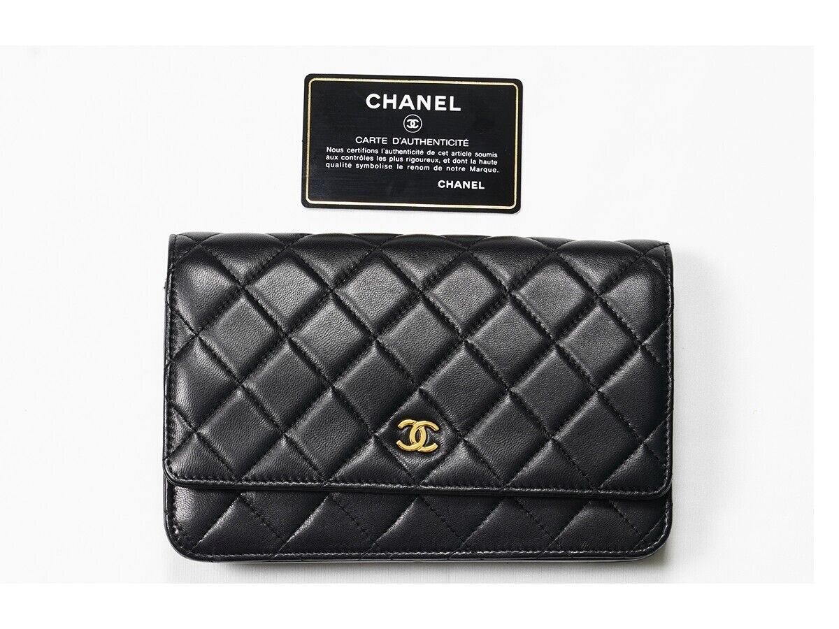 Authenic Black CHANEL Wallet On Chain - Gold Chain - Quilted Lambskin