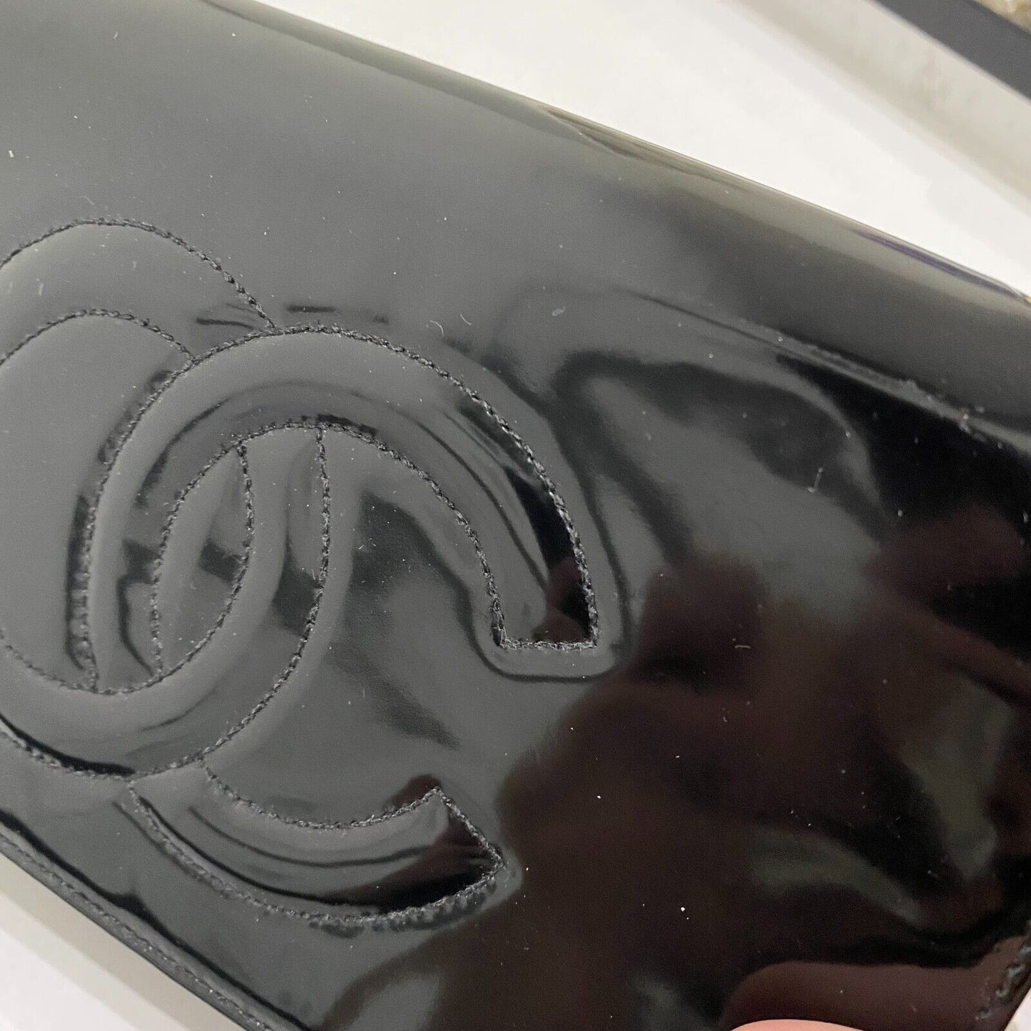 Chanel   Black Patent Leather CC Logo Wallet On Chain WOC Bag