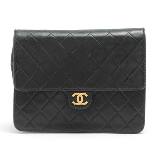 Chanel Matelasse Lambskin Single Flap Single Chain Bag Black Gold Metal 4s