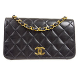 CHANEL Quilted Full Flap Single Chain Shoulder Bag Black Lambskin