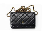 Authenic Black CHANEL Wallet On Chain - Gold Chain - Quilted Lambskin
