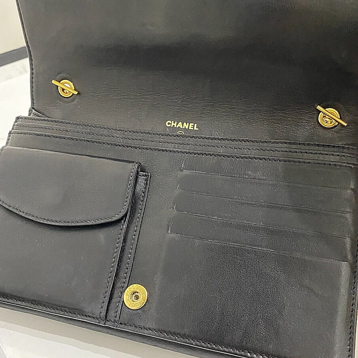 Chanel   Black Patent Leather CC Logo Wallet On Chain WOC Bag