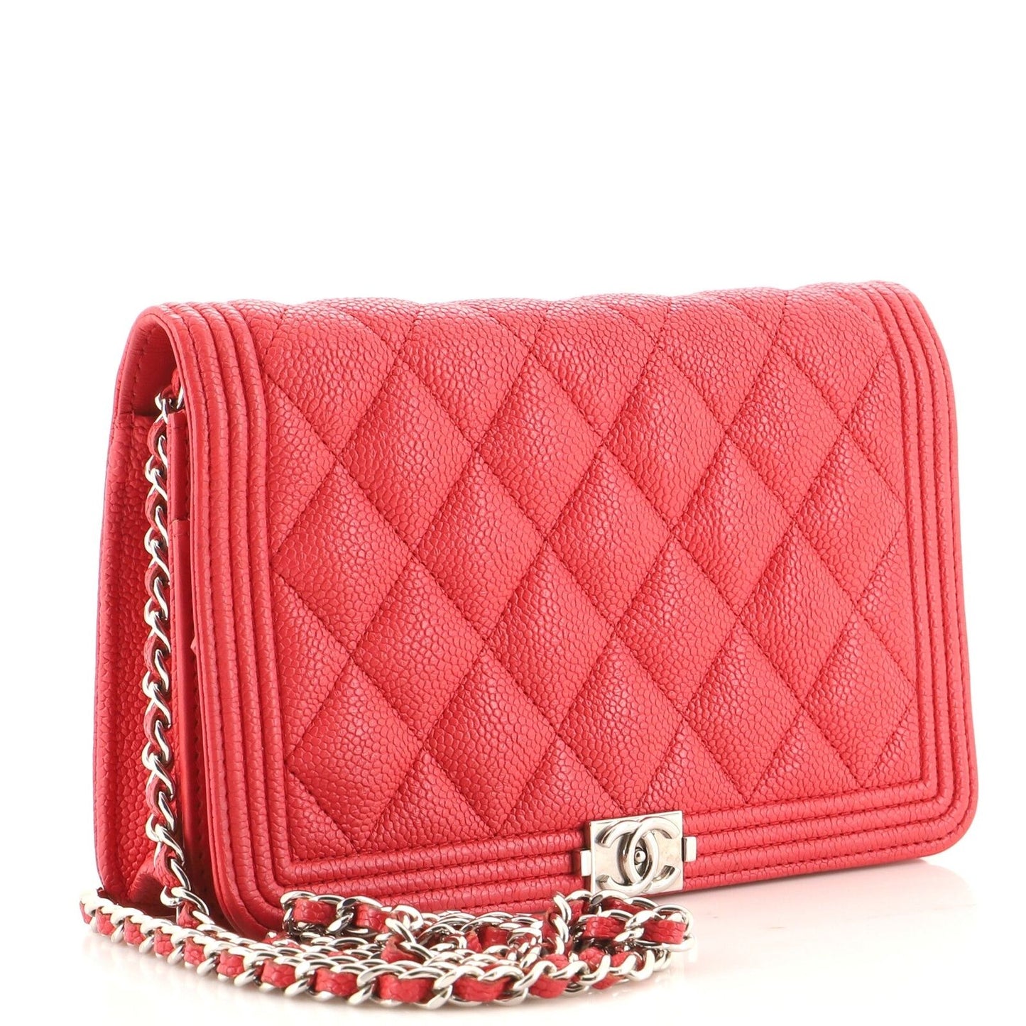 Chanel Boy Wallet on Chain Quilted Caviar Pink