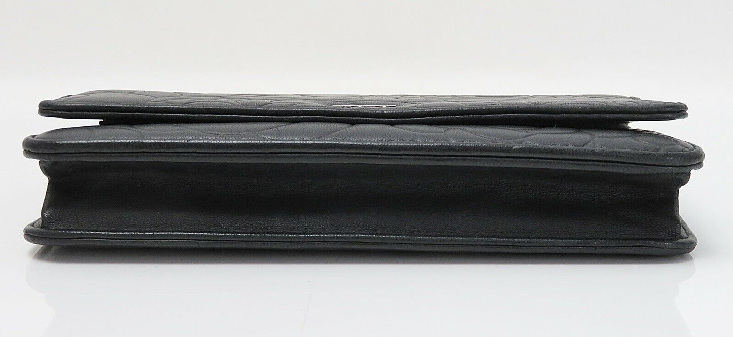CHANEL Black Camellia Pattern Leather Wallet on Chain Bag WOC