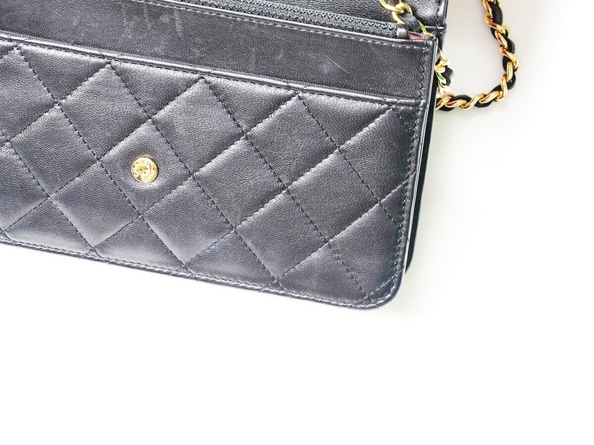 Authenic Black CHANEL Wallet On Chain - Gold Chain - Quilted Lambskin