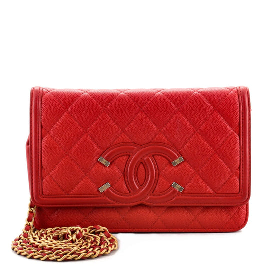 Chanel Filigree Wallet on Chain Quilted Caviar Red