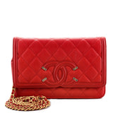 Chanel Filigree Wallet on Chain Quilted Caviar Red