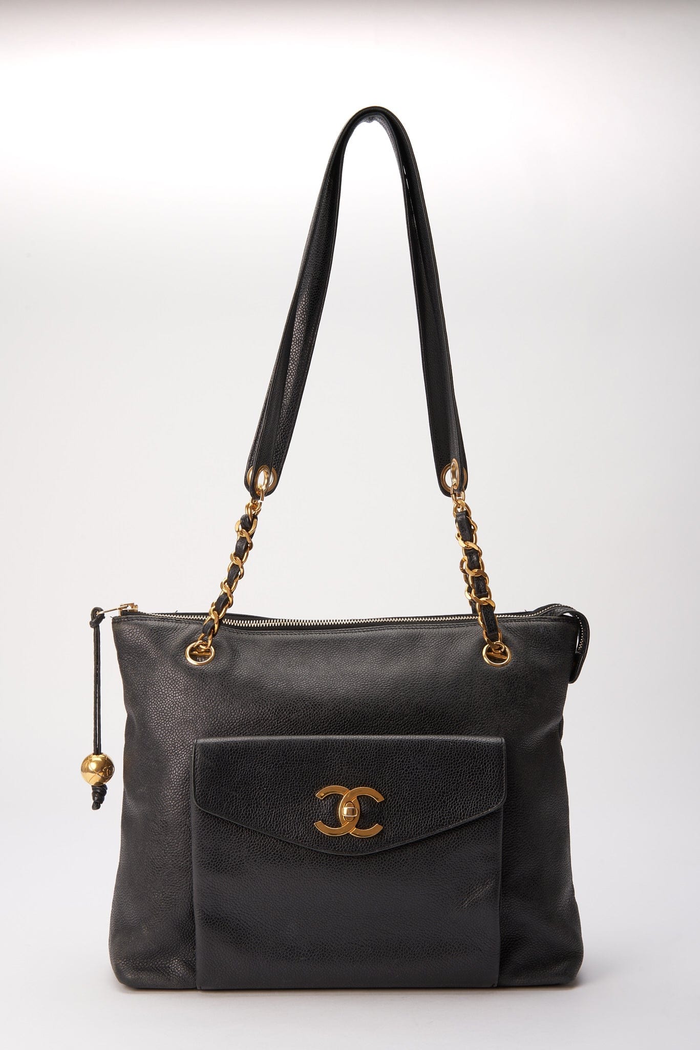 Chanel Black Leather Tote Bag with 24K Gold Plated Hardware