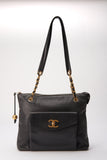 Chanel Black Leather Tote Bag with 24K Gold Plated Hardware
