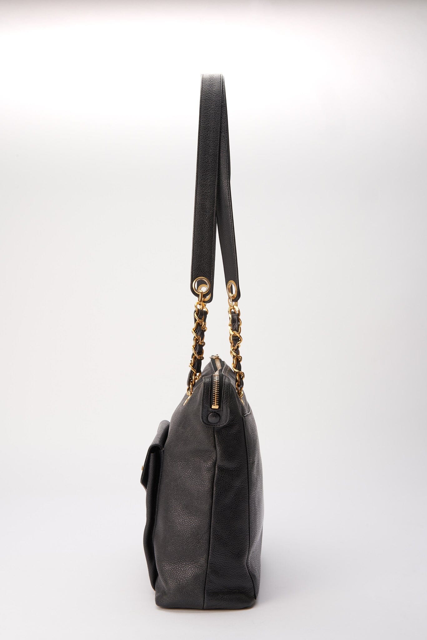 Chanel Black Leather Tote Bag with 24K Gold Plated Hardware