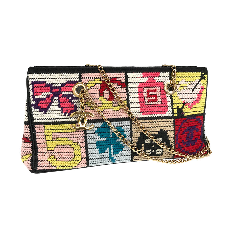 CHANEL ChainShoulder Icon Knit Patchwork Gold Hardware Shoulder Bag