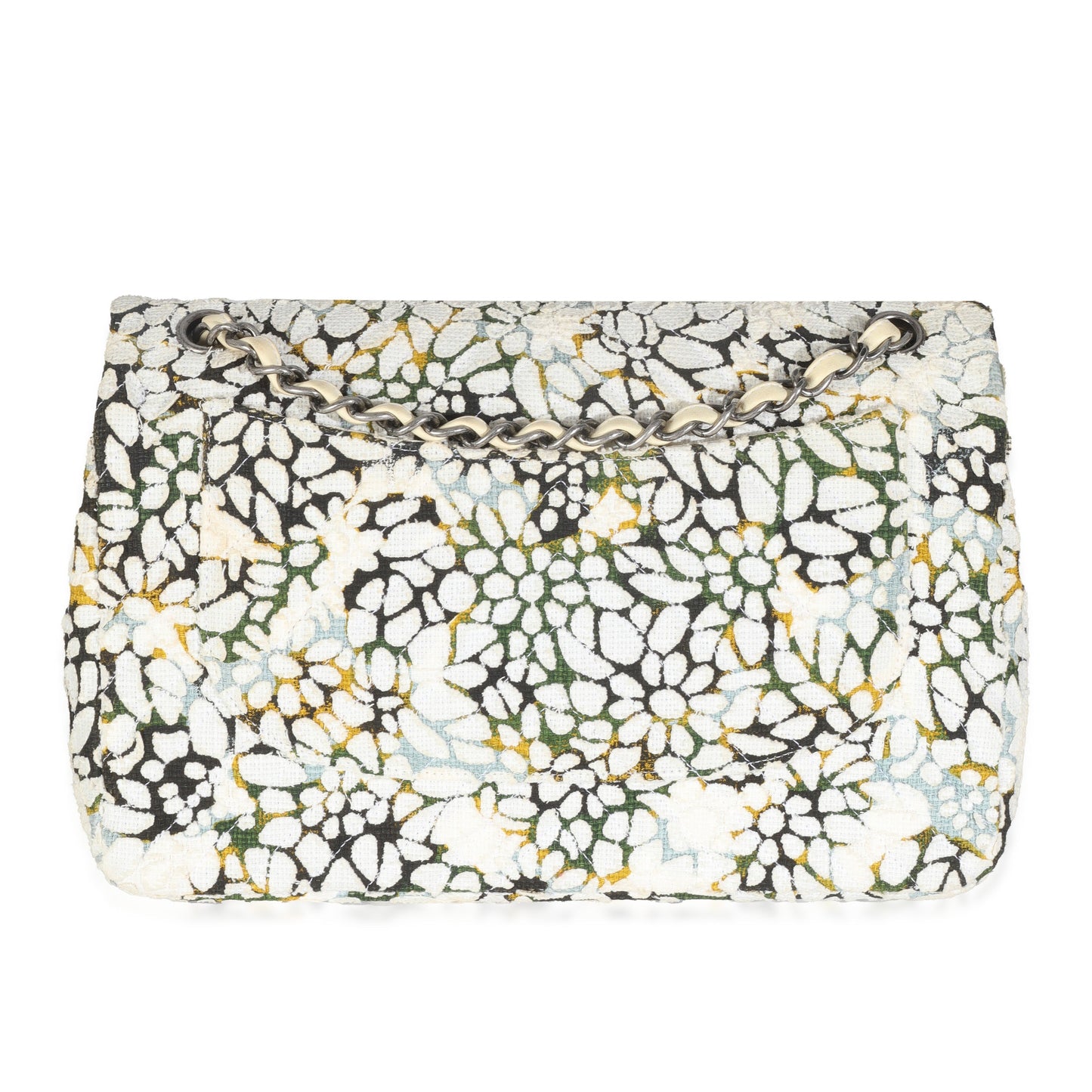 Chanel Multicolor White Cut Out Floral Jumbo Double Flap Bag