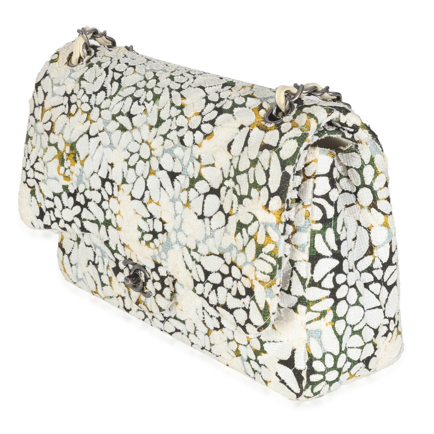 Chanel Multicolor White Cut Out Floral Jumbo Double Flap Bag