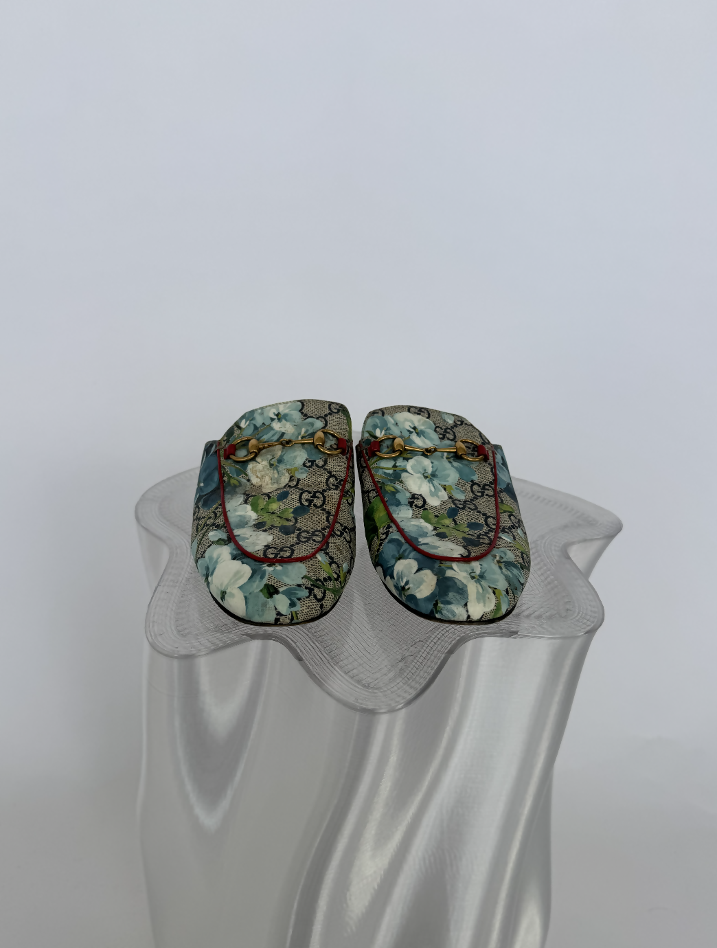 Gucci Princetown Horsebit Mules Grey GG Supreme Blooms Canvas