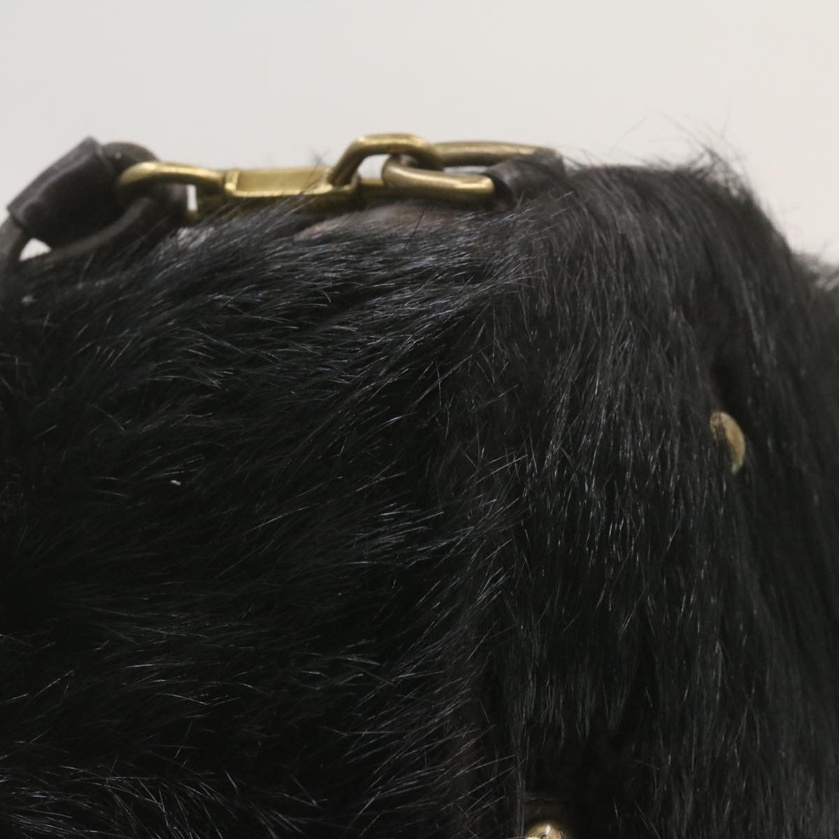 LOUIS VUITTON V line Shoulder Bag fur Black LV Auth th1021
