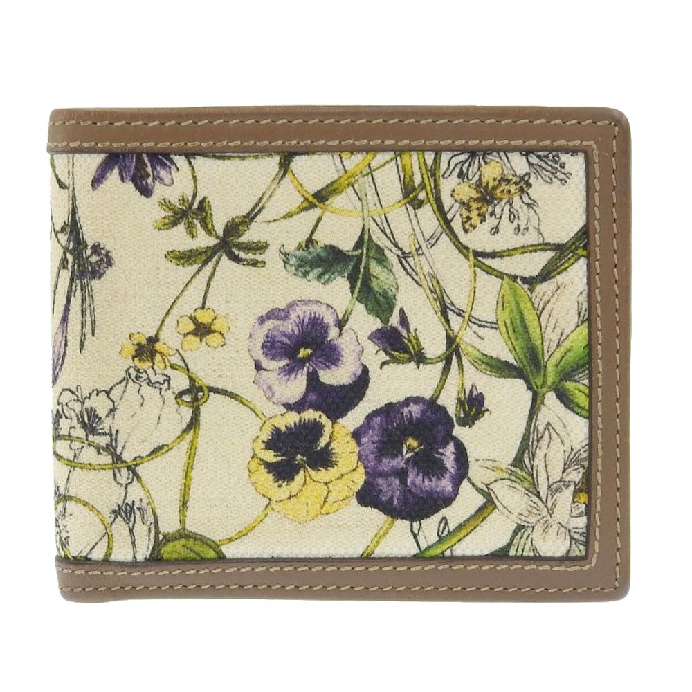 Gucci Flora Canvas Leather Bifold Wallet 225826