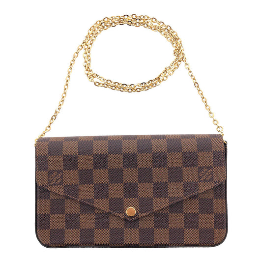 Louis Vuitton Pochette Felicie Damier Ebene Chain Wallet Shoulder Bag