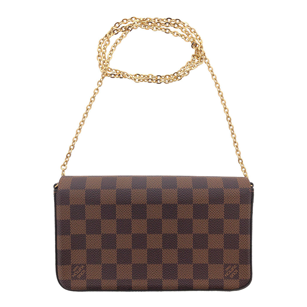 Louis Vuitton Pochette Felicie Damier Ebene Chain Wallet Shoulder Bag