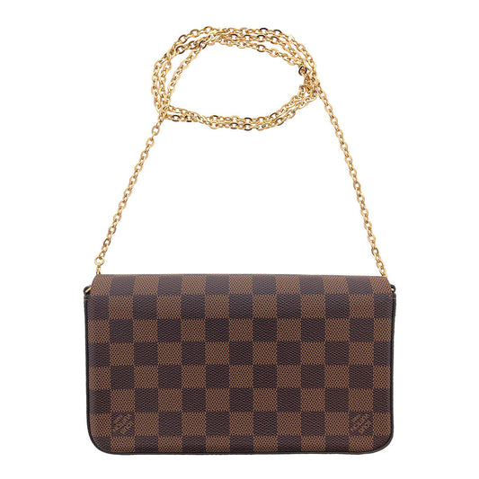 Louis Vuitton Pochette Felicie Damier Ebene Chain Wallet Shoulder Bag