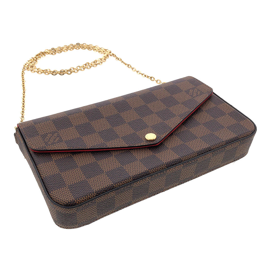 Louis Vuitton Pochette Felicie Damier Ebene Chain Wallet Shoulder Bag