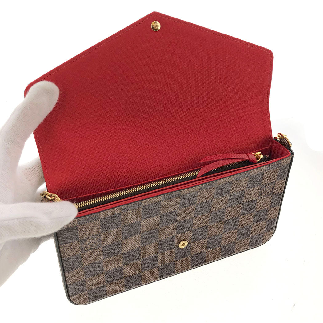 Louis Vuitton Pochette Felicie Damier Ebene Chain Wallet Shoulder Bag