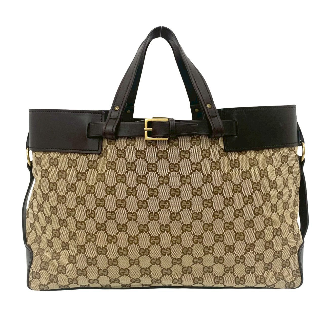Gucci GG Canvas Leather Tote Bag