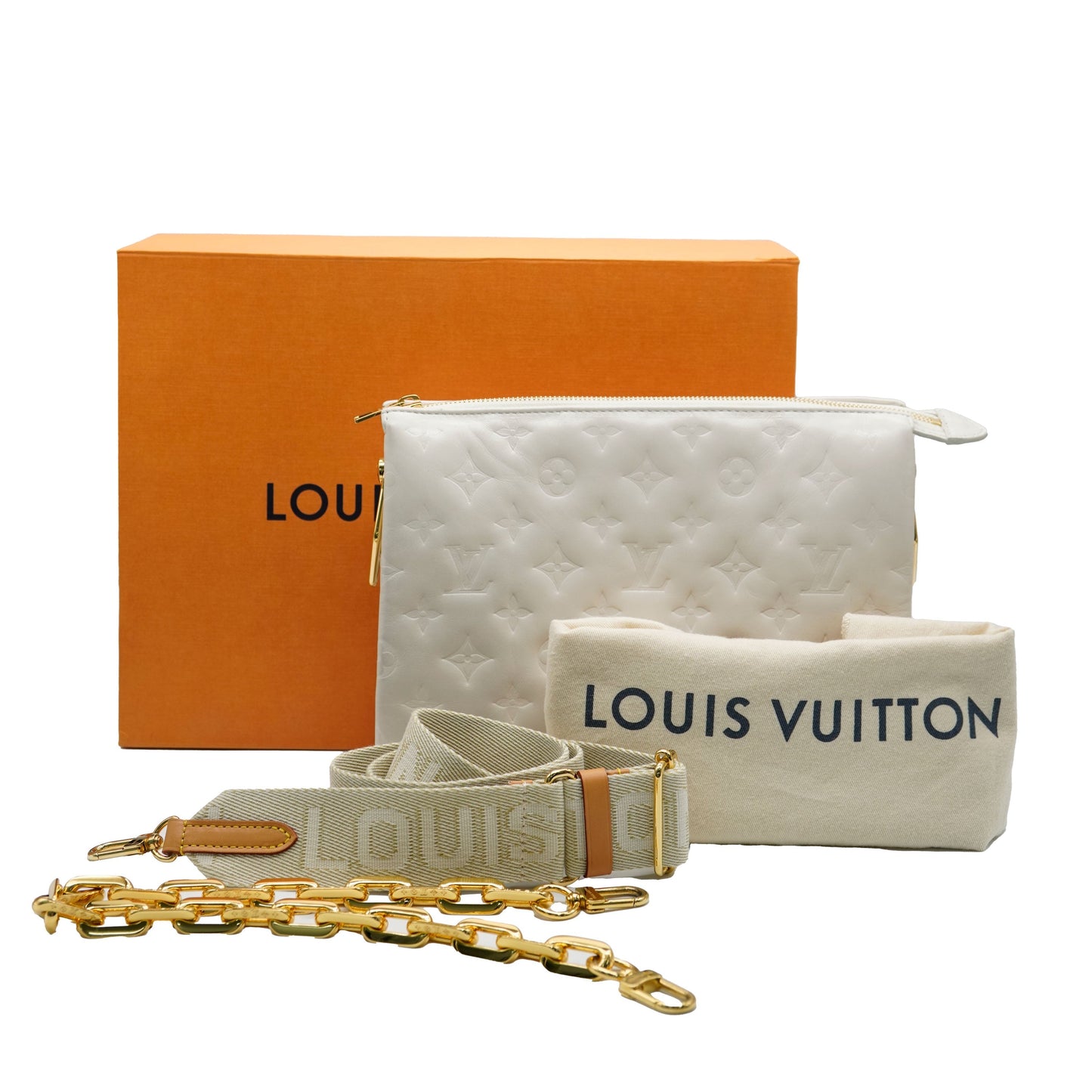 Louis Vuitton Cream Puffy Lambskin Monogram Coussin PM