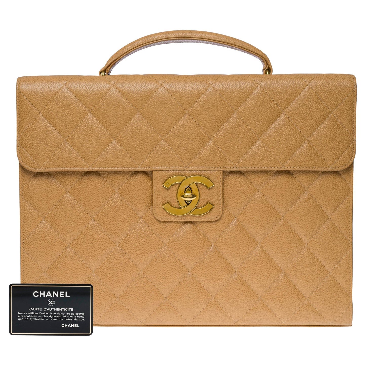CHANEL Amazing   Briefcase in beige caviar leather, GHW