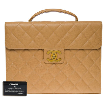 CHANEL Amazing   Briefcase in beige caviar leather, GHW