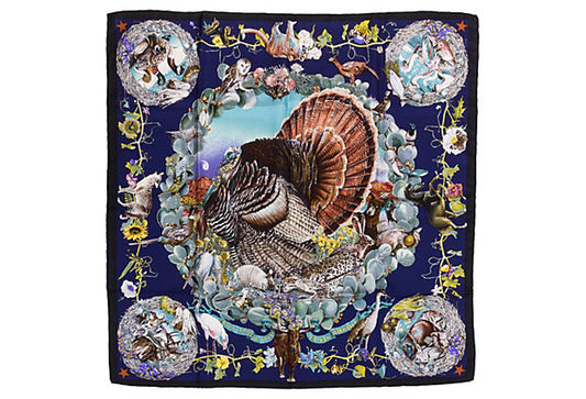 Hermes Faune et Flore Du Texas Blu Scarf