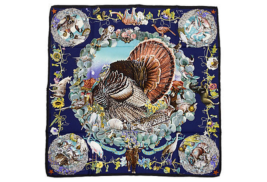 Hermes Navy Texas Wildlife Scarf Oliver