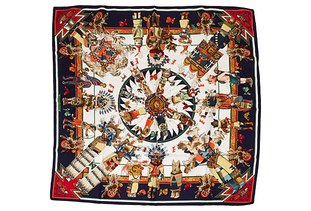 Hermes Navy Kachinas Scarf by Oliver