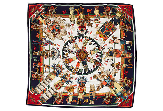 Hermes Navy Kachinas Scarf by Oliver