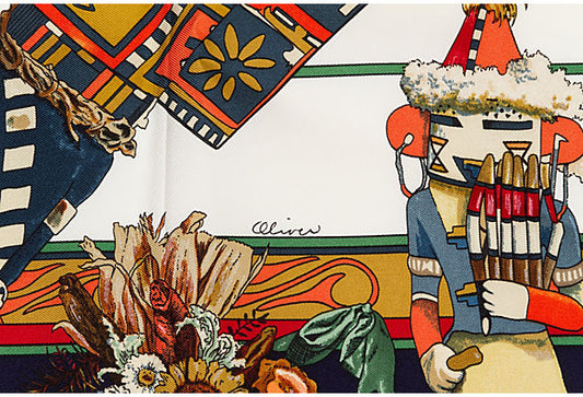Hermes Navy Kachinas Scarf by Oliver
