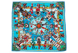 Hermes Teal Kachinas Scarf