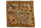 Hermes Olive Green Silk Kachinas Scarf