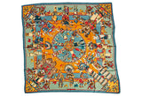 Hermes Teal & Orange Silk Kachinas Scarf