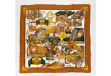 Hermes Brown Voitures Silk Twill Scarf