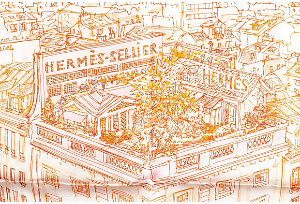 Hermes Orange Le Jardin Silk Gavroche