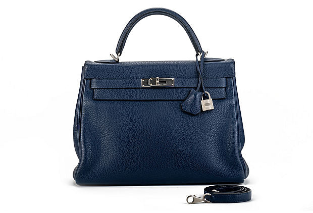 Hermes Kelly 32 Blue Nuit Clemence Satin